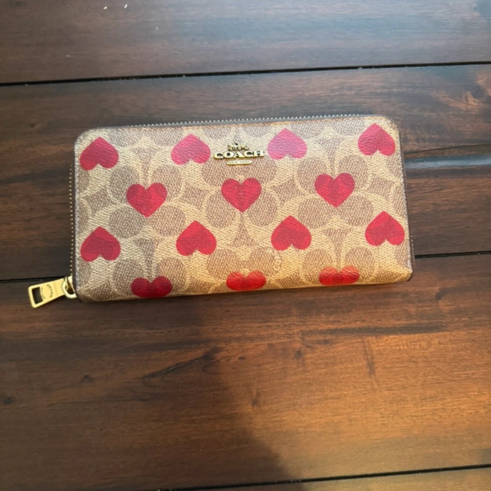Coach Heart Pattern Wallet - Brown and Red